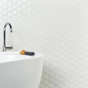 Shower | 1 sq. ft. Nabi Hexagon Glacier White 3″ Crackled Glossy Glass Mosaic Tile White Backsplash & Kitchen Backsplash & Kitchen