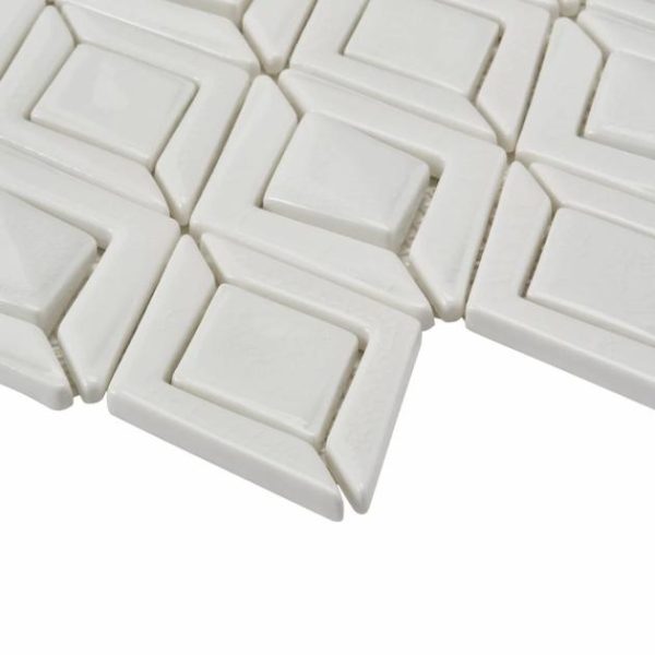 Shower | 1 sq. ft. Nabi Jewel Glacier White 3D Crackled Glossy Glass Mosaic Tile Glacier White Polished Bathroom Bathroom