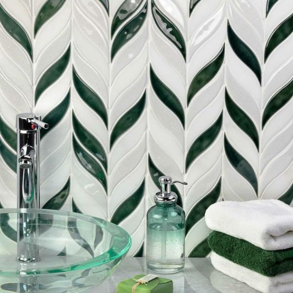 Shower | 1 sq. ft. Nabi Sprig Deep Emerald Marble and Crackled Glass Tile Deep Emerald Bathroom Bathroom