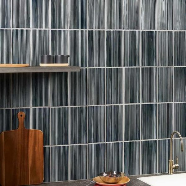 Shower | 1 sq. ft. Nabi Subway Midnight Blue Green 4.5×9 Fluted Ridged Crackled Glossy Glass Tile Midnight Blue Backsplash & Kitchen Backsplash & Kitchen