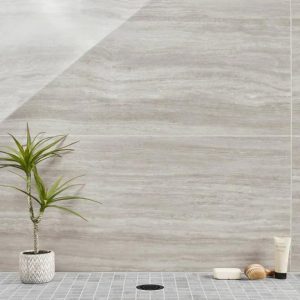 Shower | 1 sq. ft. Nashville Gray 24×48 Travertine Look Polished Porcelain Tile Gray Polished Bathroom Bathroom