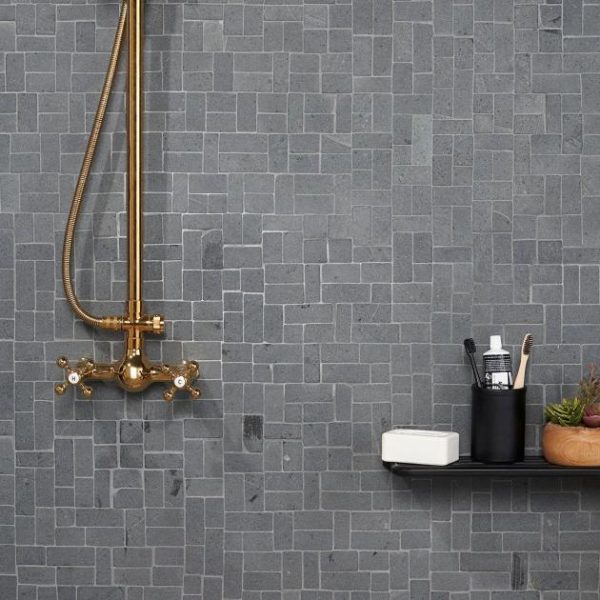 Shower | 1 sq. ft. Nature Antique Lava Black Pebble Honed Mosaic Tile Lava Black Shower Lava Black