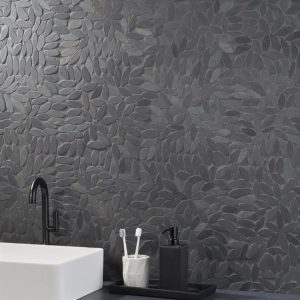 Shower | 1 sq. ft. Nature Flower Alor Black Pebble Honed Mosaic Tile Alor Shower Alor