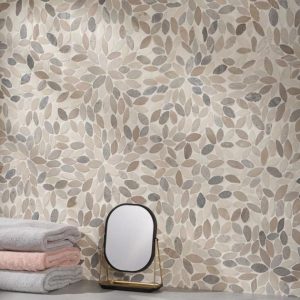 Shower | 1 sq. ft. Nature Flower Lombok Beige Pebble Honed Mosaic Tile Lombok Shower Lombok