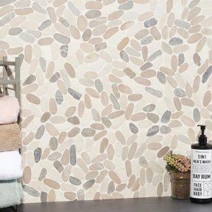 Shower | 1 sq. ft. Nature Oval Lombok Beige Pebble Honed Mosaic Tile Lombok Blend Bathroom Bathroom