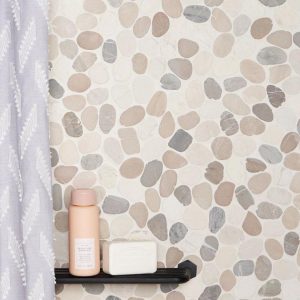 Shower | 1 sq. ft. Nature Round Lombok Beige Pebble Honed Mosaic Tile Lombok Blend Shower Lombok Blend