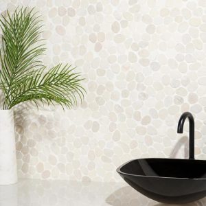 Shower | 1 sq. ft. Nature Round Lovina White Pebble Honed Mosaic Tile Lovina White Shower Lovina White