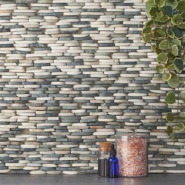 Shower | 1 sq. ft. Nature Stacked Raja Blend Multicolor Pebble Honed Mosaic Tile Raja Blend Shower Raja Blend