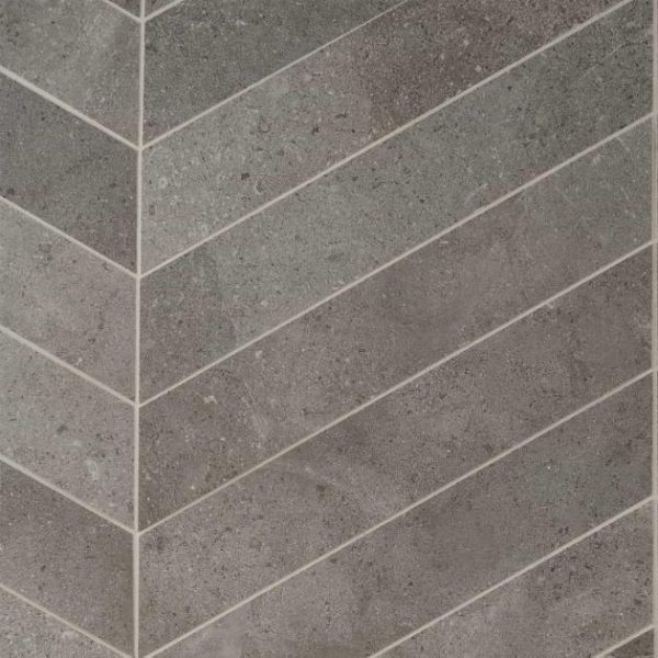 Shower | 1 sq. ft. New Rock Fossil Dark Gray 4×21 Chevron Limestone Look Matte Porcelain Tile Dark Gray Chevron Bathroom Bathroom