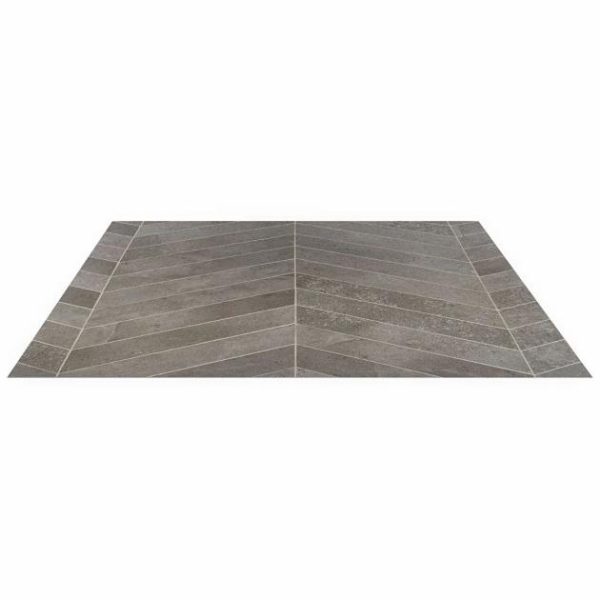 Shower | 1 sq. ft. New Rock Fossil Dark Gray 4×21 Chevron Limestone Look Matte Porcelain Tile Dark Gray Chevron Bathroom Bathroom