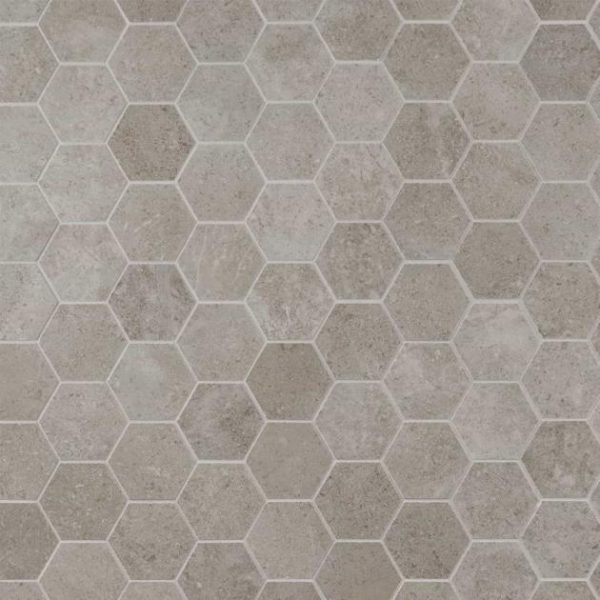 Shower | 1 sq. ft. New Rock Tortora Beige 3″ Hex Limestone Look Matte Porcelain Mosaic Tile Beige Hex Bathroom Bathroom