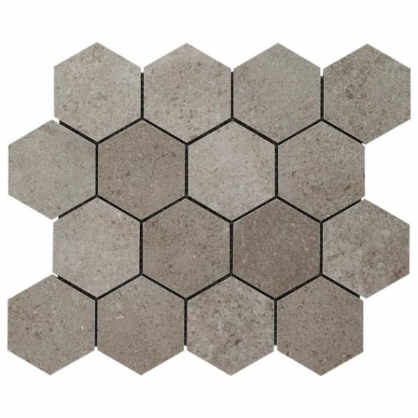 Shower | 1 sq. ft. New Rock Tortora Beige 3″ Hex Limestone Look Matte Porcelain Mosaic Tile Beige Hex Bathroom Bathroom