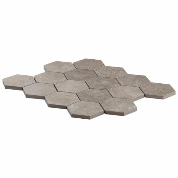 Shower | 1 sq. ft. New Rock Tortora Beige 3″ Hex Limestone Look Matte Porcelain Mosaic Tile Beige Hex Bathroom Bathroom