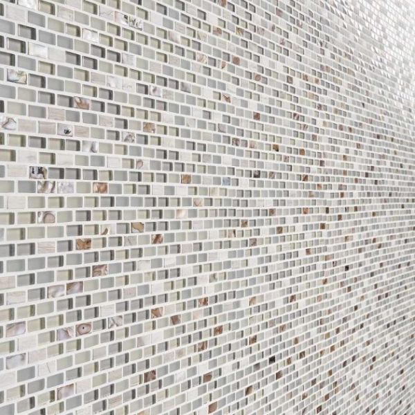 Shower | 1 sq. ft. Paragon Calico Beige 1/2×1 Mini Brick Marble & Glass Mosaic Tile Calico Shower Calico