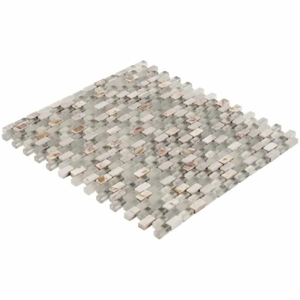 Shower | 1 sq. ft. Paragon Calico Beige 1/2×1 Mini Brick Marble & Glass Mosaic Tile Calico Shower Calico