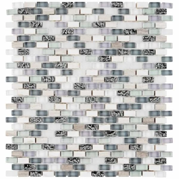 Shower | 1 sq. ft. Paragon Moon Jewel Multicolor Mini Brick Marble & Glass Mosaic Tile Moon Jewel Shower Moon Jewel