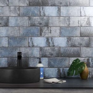 Shower | 1 sq. ft. Parma Brick Denim Blue 4×8 Terracotta Look Matte Ceramic Tile  Blue Bathroom Bathroom