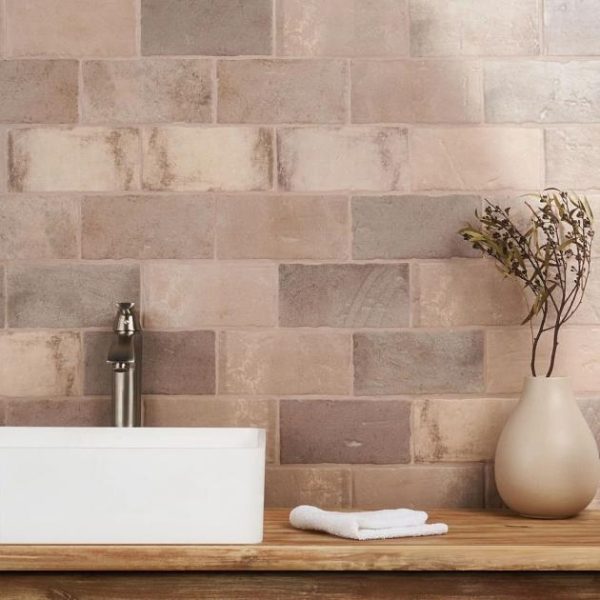 Shower | 1 sq. ft. Parma Brick Taupe 4×8 Terracotta Look Matte Ceramic Tile Taupe Bathroom Bathroom