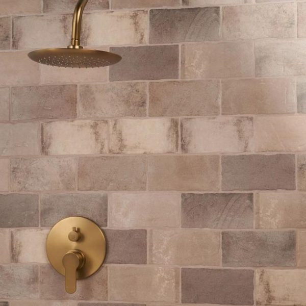 Shower | 1 sq. ft. Parma Brick Taupe 4×8 Terracotta Look Matte Ceramic Tile Taupe Bathroom Bathroom