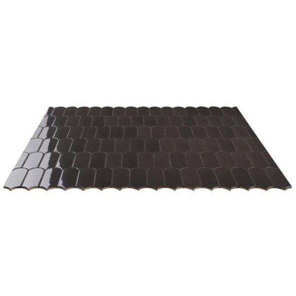 Shower | 1 sq. ft. Parry Charcoal 3×8 Fishscale Glossy Ceramic Wall Tile Charcoal Backsplash & Kitchen Backsplash & Kitchen