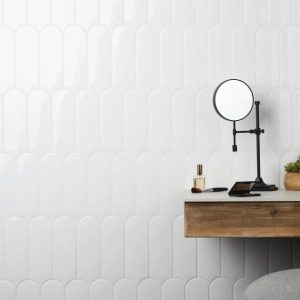 Shower | 1 sq. ft. Parry White 3×8 Fishscale Glossy Ceramic Wall Tile White Bathroom Bathroom