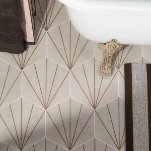 Shower | 1 sq. ft. Pergola Beams Taupe 12.5″ Hexagon Matte Porcelain Tile Beams Taupe Bathroom Bathroom