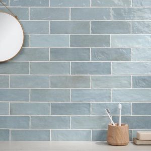 Shower | 1 sq. ft. Portmore Sky Blue 3×8 Glossy Ceramic Subway Tile Sky Backsplash & Kitchen Backsplash & Kitchen