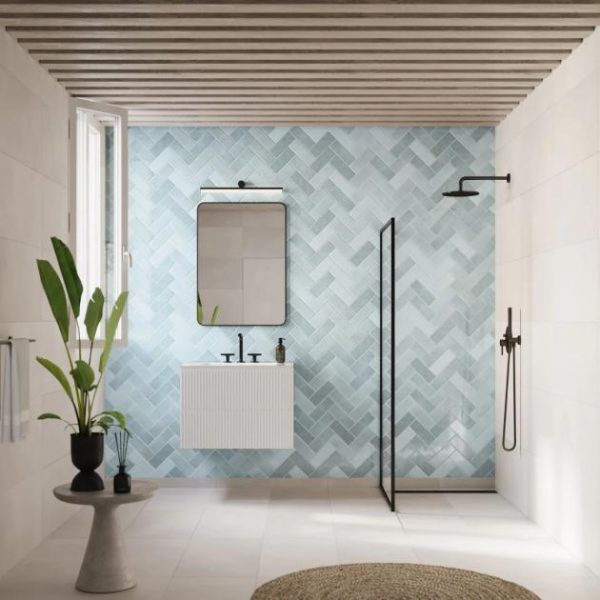 Shower | 1 sq. ft. Portmore Sky Blue 3×8 Glossy Ceramic Subway Tile Sky Backsplash & Kitchen Backsplash & Kitchen