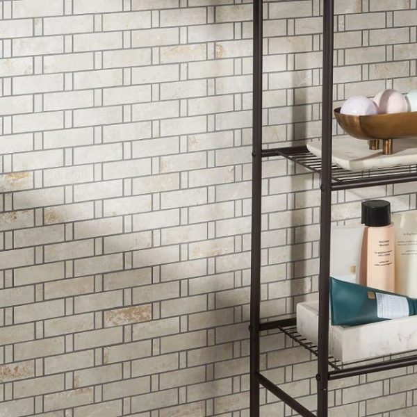 Shower | 1 sq. ft. Portrait Ivory 1×3 Weave Matte Porcelain Mosaic Tile Ivory Backsplash & Kitchen Backsplash & Kitchen