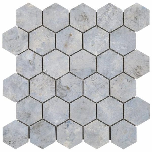 Shower | 1 sq. ft. Portrait Ocean Blue 2″ Hexagon Matte Porcelain Mosaic Tile Ocean Backsplash & Kitchen Backsplash & Kitchen