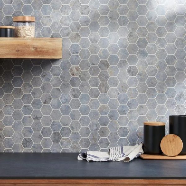 Shower | 1 sq. ft. Portrait Ocean Blue 2″ Hexagon Matte Porcelain Mosaic Tile Ocean Backsplash & Kitchen Backsplash & Kitchen