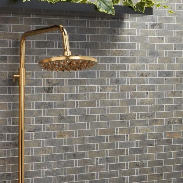 Shower | 1 sq. ft. Portrait Sage Gray 1×3 Weave Matte Porcelain Mosaic Tile Sage Bathroom Bathroom