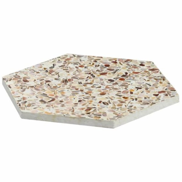 Shower | 1 sq. ft. Reef Cream 8″ Hexagon Polished Pearl Terrazzo Tile Cream Hexagon Bathroom Bathroom