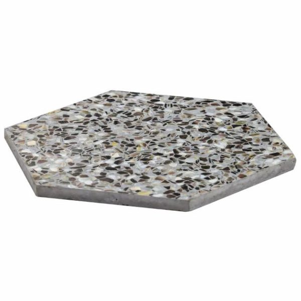 Shower | 1 sq. ft. Reef Gray 8″ Hexagon Polished Pearl Terrazzo Tile Gray Hexagon Bathroom Bathroom