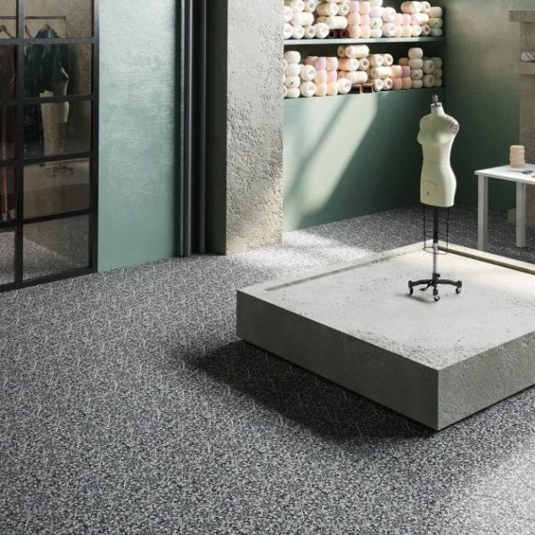 Shower | 1 sq. ft. Reef Gray 8″ Hexagon Polished Pearl Terrazzo Tile Gray Hexagon Bathroom Bathroom