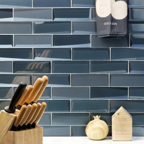 Shower | 1 sq. ft. Remington Bricks Midnight Blue 2×6 3D Mixed Finish Glass Subway Tile Midnight Backsplash & Kitchen Backsplash & Kitchen