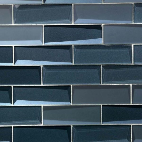 Shower | 1 sq. ft. Remington Bricks Midnight Blue 2×6 3D Mixed Finish Glass Subway Tile Midnight Backsplash & Kitchen Backsplash & Kitchen