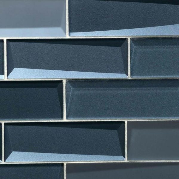 Shower | 1 sq. ft. Remington Bricks Midnight Blue 2×6 3D Mixed Finish Glass Subway Tile Midnight Backsplash & Kitchen Backsplash & Kitchen