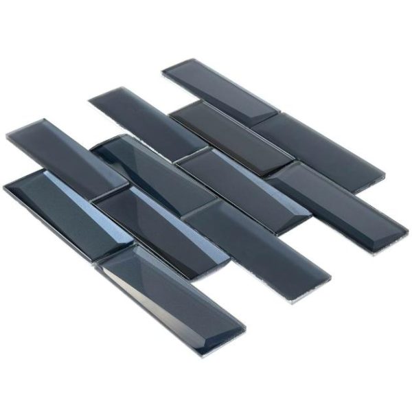 Shower | 1 sq. ft. Remington Bricks Midnight Blue 2×6 3D Mixed Finish Glass Subway Tile Midnight Backsplash & Kitchen Backsplash & Kitchen