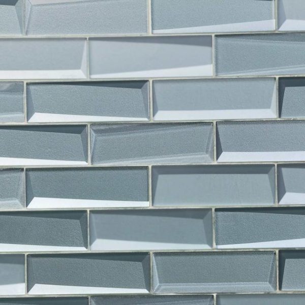 Shower | 1 sq. ft. Remington Bricks Slate Blue 2×6 3D Mixed Finish Glass Subway Tile Slate Bathroom Bathroom