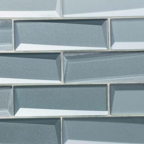 Shower | 1 sq. ft. Remington Bricks Slate Blue 2×6 3D Mixed Finish Glass Subway Tile Slate Bathroom Bathroom