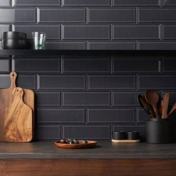 Shower | 1 sq. ft. Rise Charcoal Gray 4×12 Beveled Glossy Ceramic Subway Tile Charcoal Bathroom Bathroom