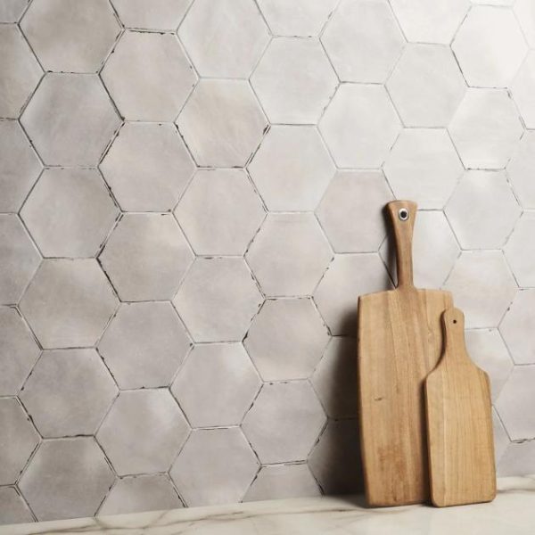 Shower | 1 sq. ft. Sasha Hex Tiberio Taupe 6″ Matte Porcelain Hexagon Tile Taupe Backsplash & Kitchen Backsplash & Kitchen