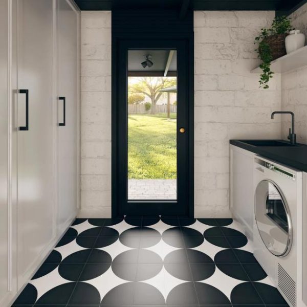 Shower | 1 sq. ft. Stacy Garcia Maddox Deco Charcoal Black 8×8 Matte Porcelain Tile Deco Black Bathroom Bathroom