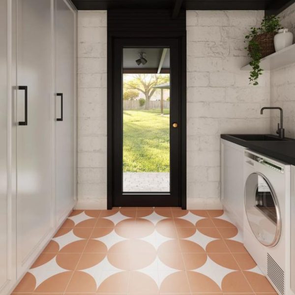 Shower | 1 sq. ft. Stacy Garcia Maddox Deco Floor Terracotta 8×8 Matte Porcelain Tile Deco Terracotta Bathroom Bathroom