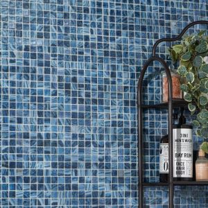 Shower | 1 sq. ft. Swim Bali Blue 1×1 Glossy Glass Mosaic Tile Bali Bathroom Bali