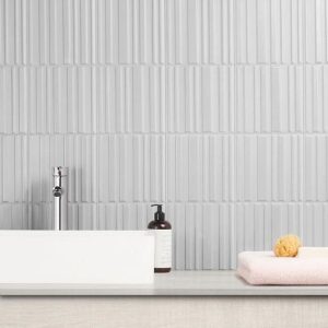 Shower | 1 sq. ft. Sydney Silver 8×16 3D Glossy and Matte Mixed Finish Ceramic Tile Silver Bathroom Bathroom