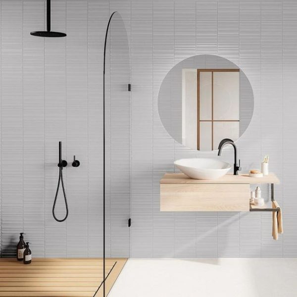 Shower | 1 sq. ft. Sydney Silver 8×16 3D Glossy and Matte Mixed Finish Ceramic Tile Silver Bathroom Bathroom