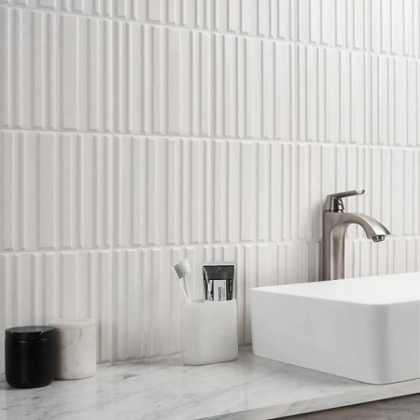 Shower | 1 sq. ft. Sydney White 8×16 3D Glossy and Matte Mixed Finish Ceramic Tile White Bathroom Bathroom