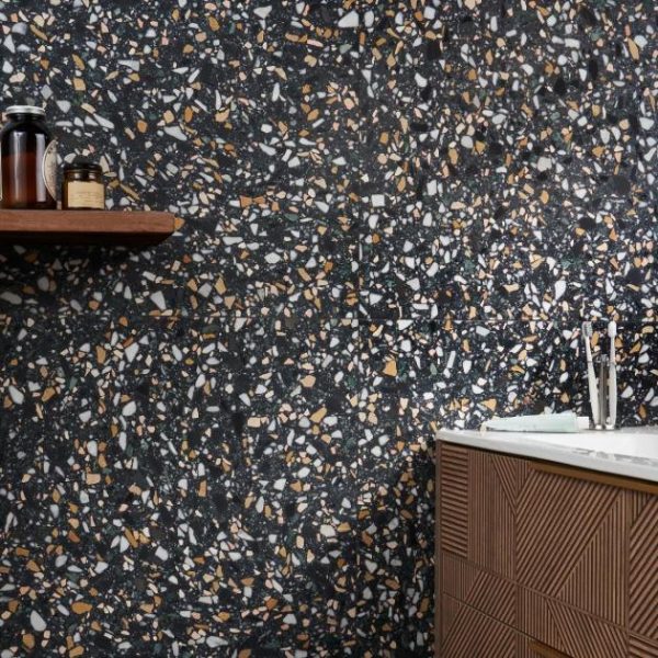 Shower | 1 sq. ft. Terrazzo Italy Cava Notte Black 24×24 Honed Marble Tile Cava Notte Shower Cava Notte